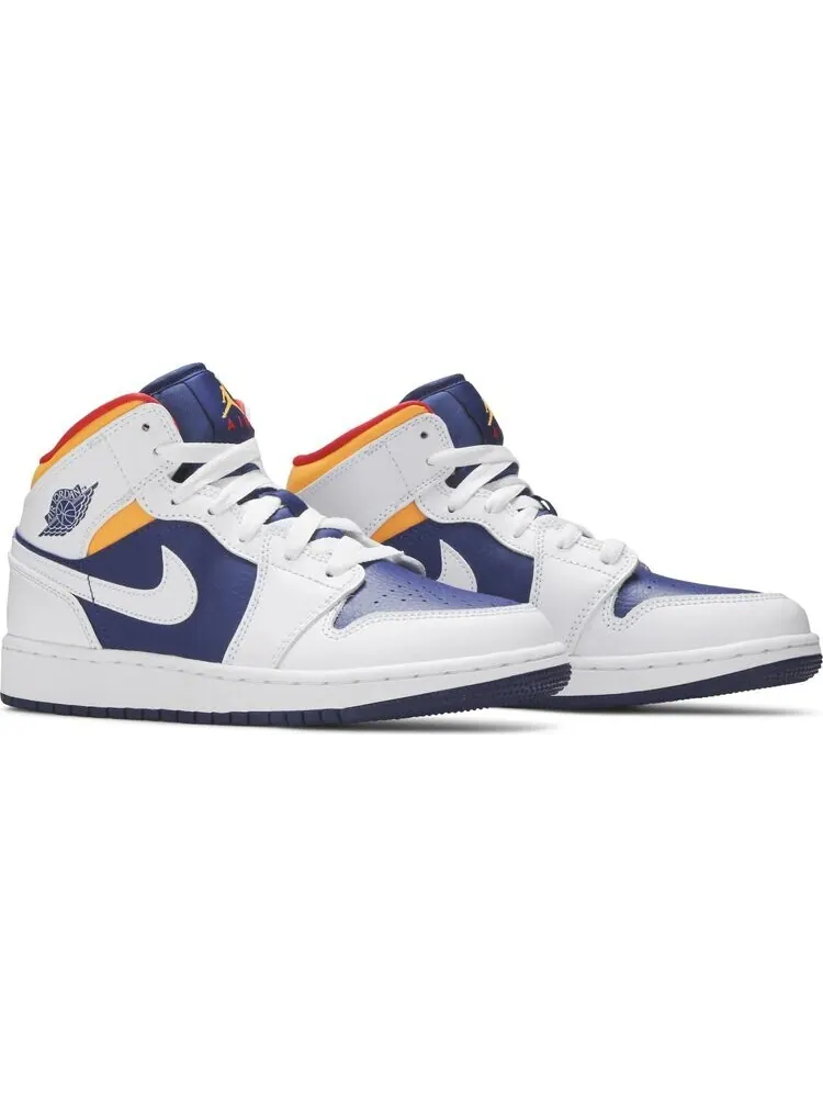 Кроссовки Air Jordan 1 Mid GS White Deep Royal Blue — изображение 8 из 8, белый