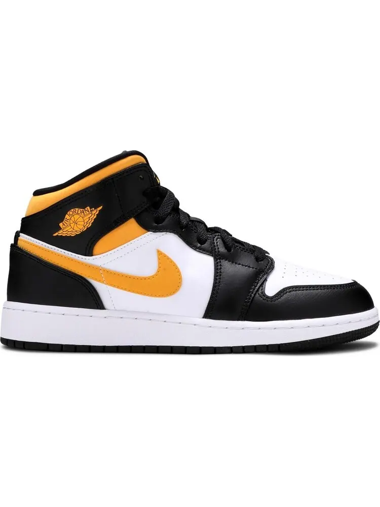 Кроссовки Air Jordan 1 Mid GS Black University Gold — изображение 1 из 8, белый