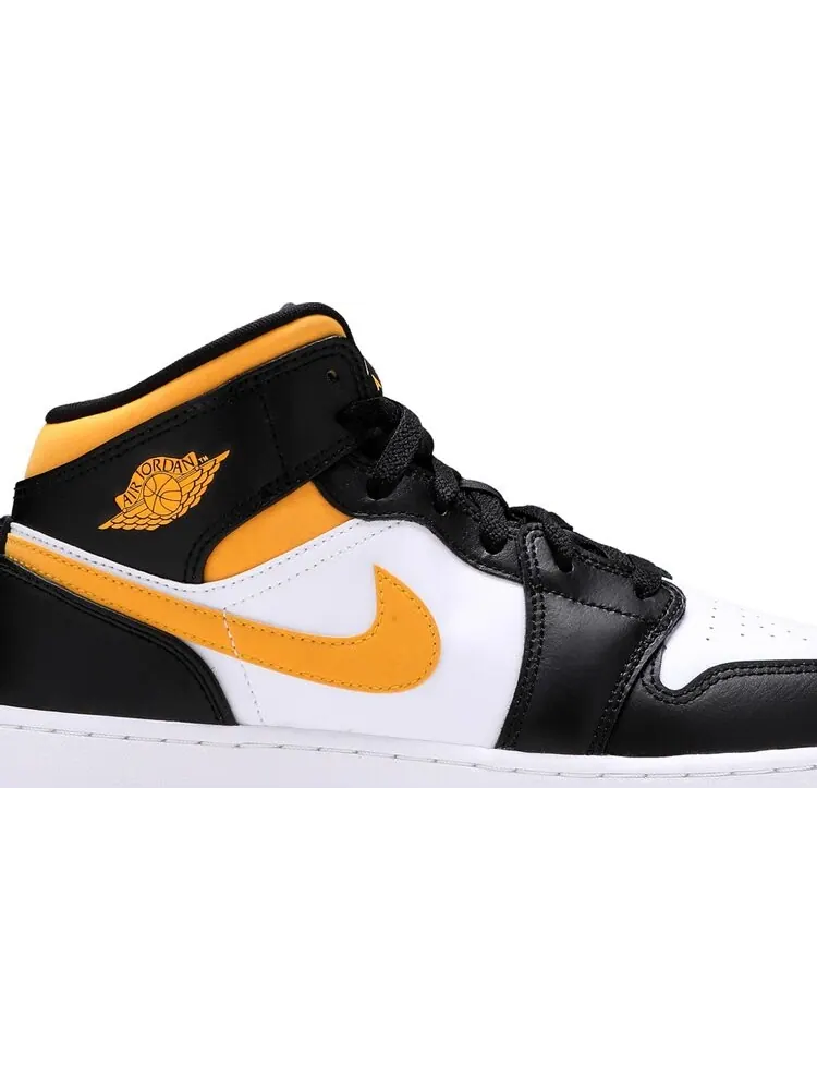 Кроссовки Air Jordan 1 Mid GS Black University Gold — изображение 2 из 8, белый