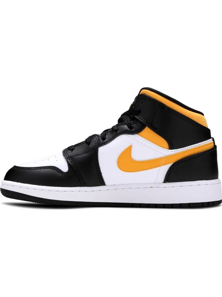 Кроссовки Air Jordan 1 Mid GS Black University Gold — изображение 3 из 8, белый