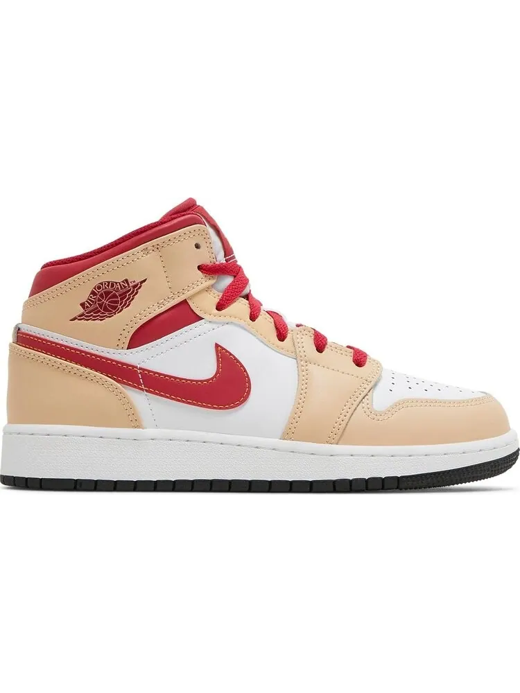Кроссовки Air Jordan 1 Mid GS Light Curry Cardinal Red — изображение 1 из 8, бежевый