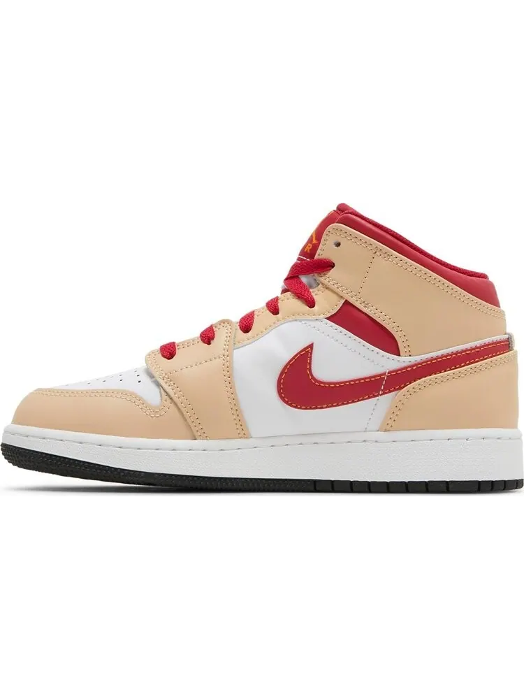 Кроссовки Air Jordan 1 Mid GS Light Curry Cardinal Red — изображение 3 из 8, бежевый