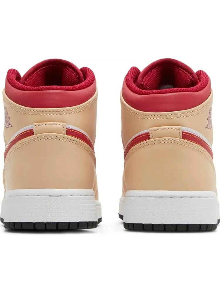 Кроссовки Air Jordan 1 Mid GS Light Curry Cardinal Red — изображение 6 из 8, бежевый