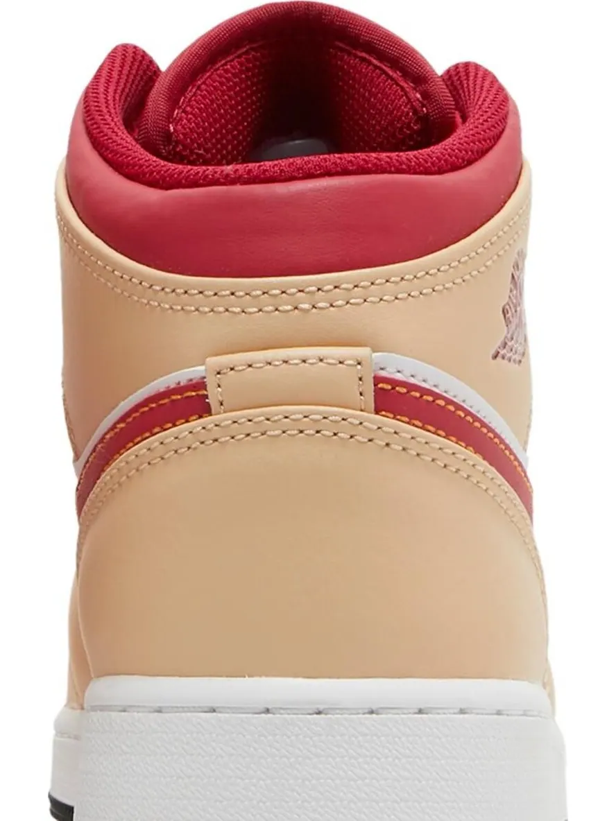 Кроссовки Air Jordan 1 Mid GS Light Curry Cardinal Red — изображение 7 из 8, бежевый