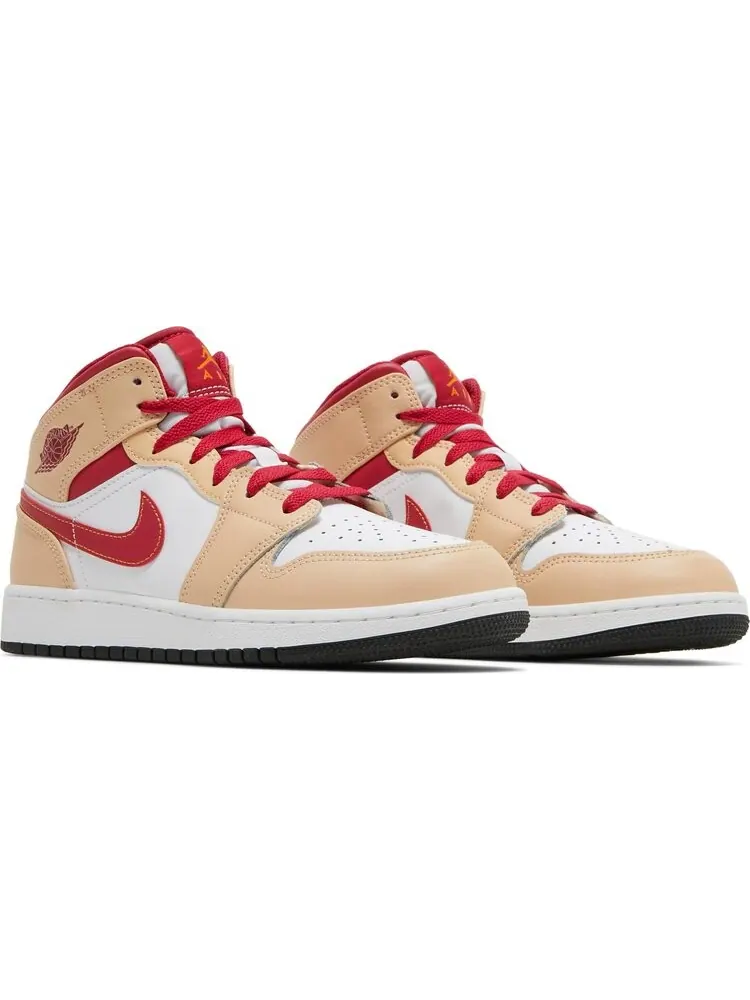 Кроссовки Air Jordan 1 Mid GS Light Curry Cardinal Red — изображение 8 из 8, бежевый