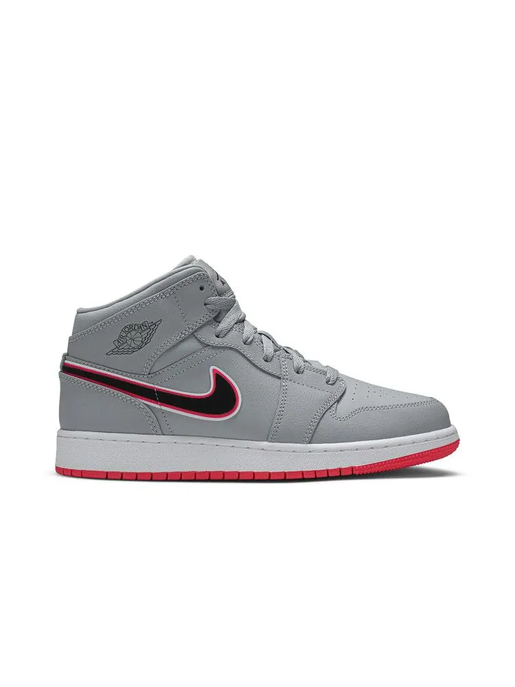 Кроссовки Air Jordan Air Jordan 1 Mid GS 'Wolf Grey Pink' — изображение 2 из 9, серый/розовый/черный