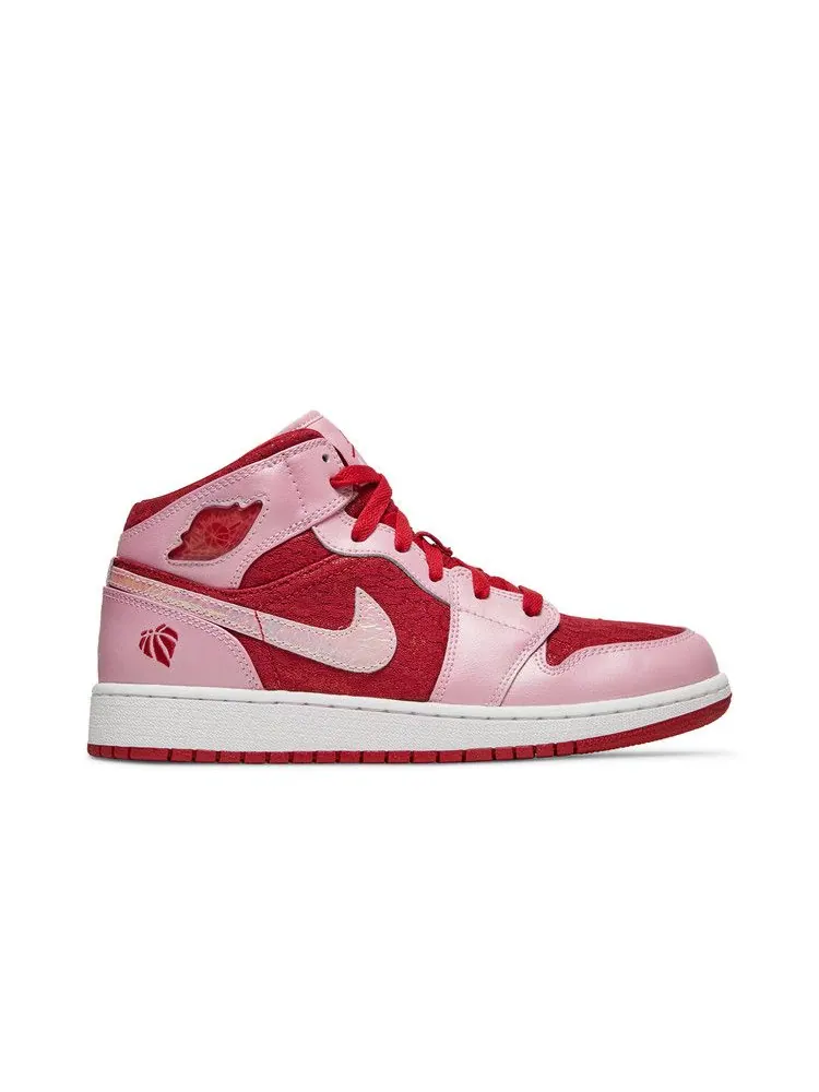 Кроссовки Air Jordan Air Jordan 1 Mid Premium GS 'Valentine's Day' — изображение 2 из 9, розовый/красный/белый