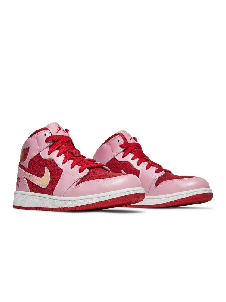Кроссовки Air Jordan Air Jordan 1 Mid Premium GS 'Valentine's Day' — изображение 9 из 9, розовый/красный/белый