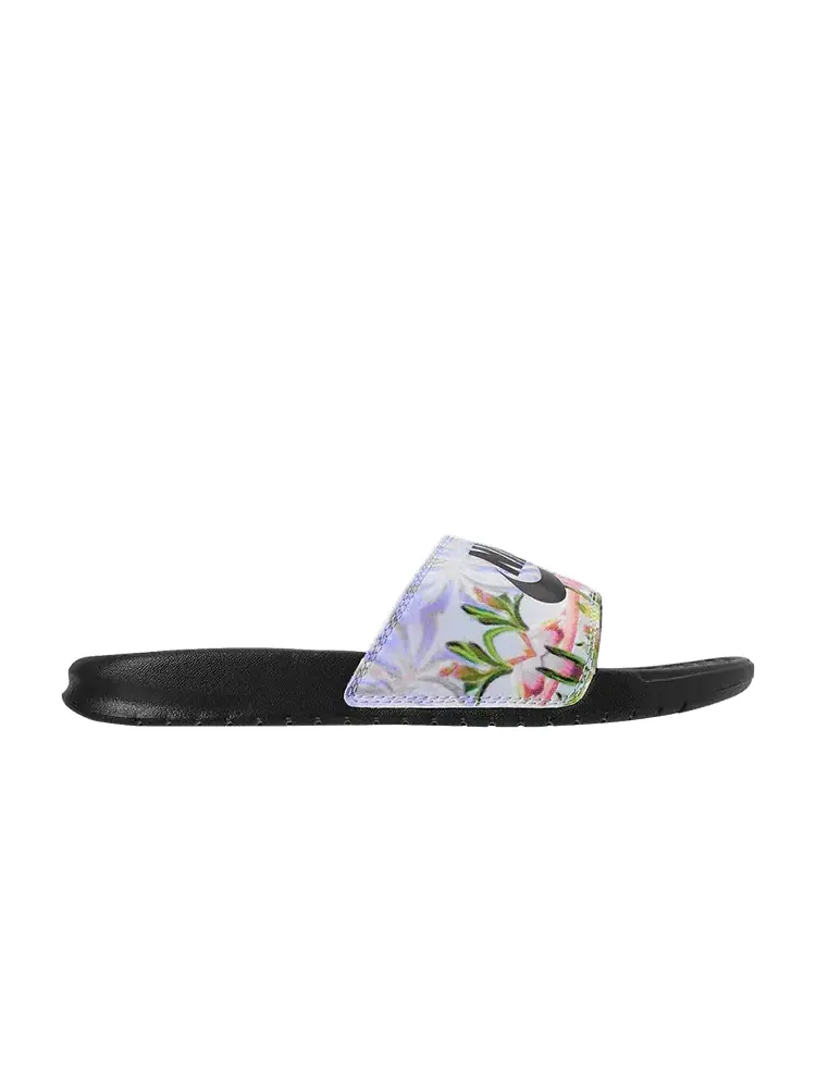 Сандалии Nike Wmns Benassi Slide 'Floral Print' — изображение 1 из 1, платиновый/черный