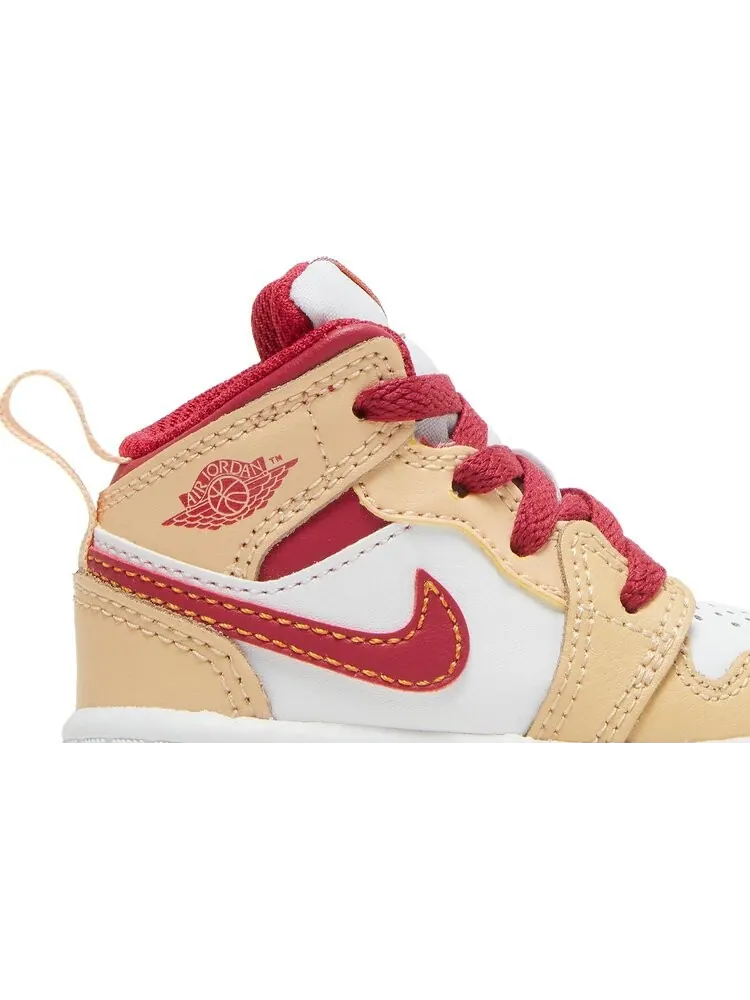 Кроссовки Air Jordan 1 Mid TD Light Curry Cardinal Red — изображение 2 из 8, коричневый