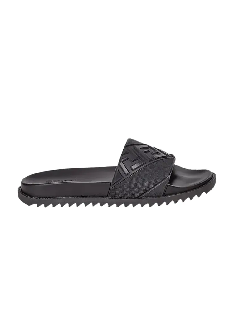 Кроссовки Fendi Rubber Slides Embossed Diagonal FF Motif - Black
