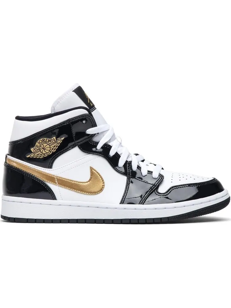 Кроссовки Air Jordan 1 Mid Patent Black Gold — изображение 1 из 8, черный