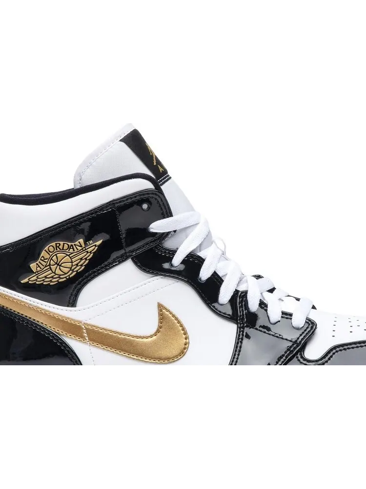 Кроссовки Air Jordan 1 Mid Patent Black Gold — изображение 2 из 8, черный