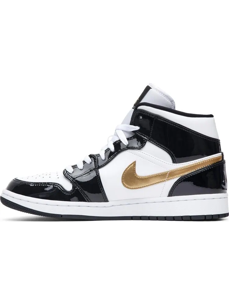 Кроссовки Air Jordan 1 Mid Patent Black Gold — изображение 3 из 8, черный