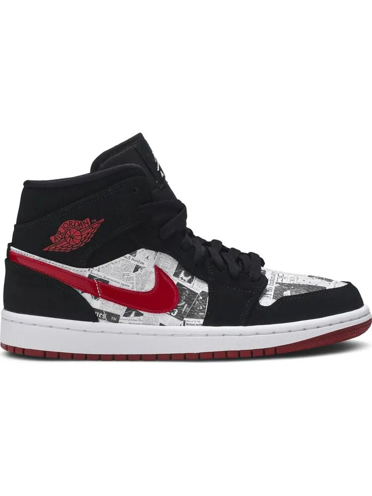 Кроссовки Air Jordan 1 Mid SE Newspaper Air Times — изображение 1 из 8, черный