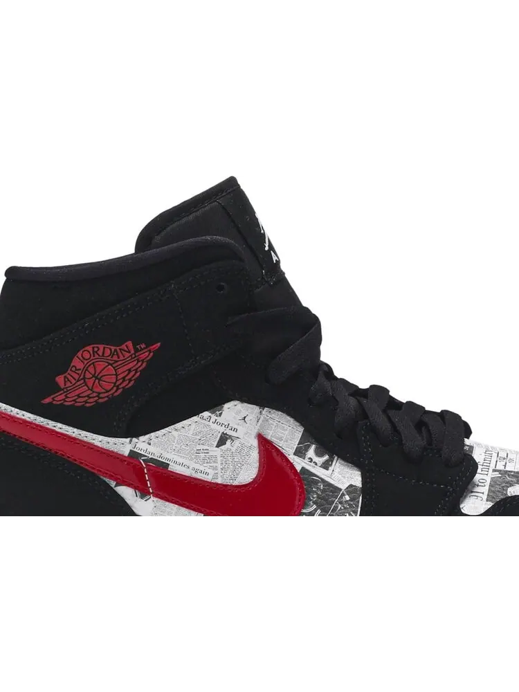 Кроссовки Air Jordan 1 Mid SE Newspaper Air Times — изображение 2 из 8, черный