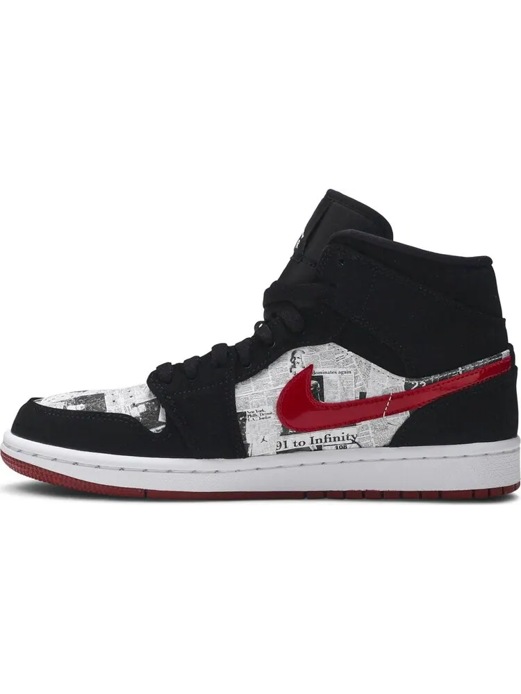 Кроссовки Air Jordan 1 Mid SE Newspaper Air Times — изображение 3 из 8, черный