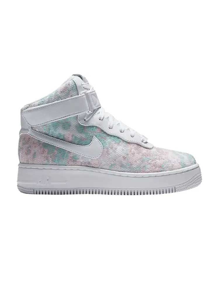 Кроссовки Nike Wmns Air Force 1 Upstep Hi LX, Sequin Fabric — изображение 1 из 7, белый