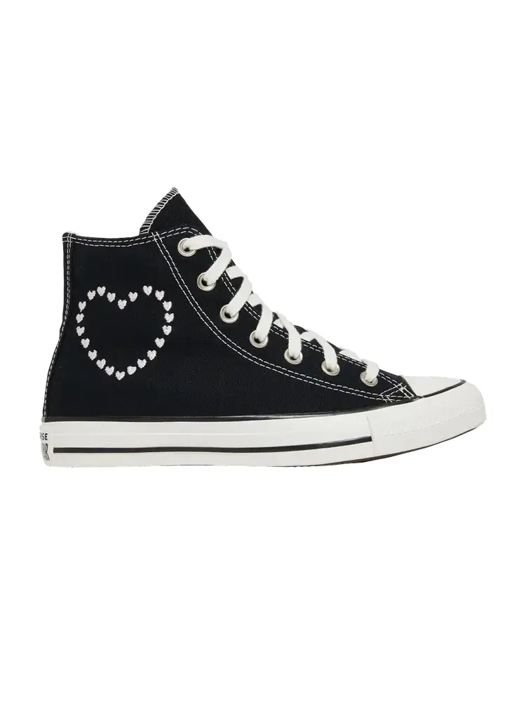 Кроссовки Converse Wmns Chuck Taylor All Star High 'Embroidered Hearts - Black' — изображение 1 из 1, черный/винтажный белый