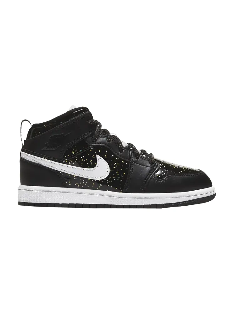 Кроссовки Air Jordan Air Jordan 1 Mid SE PS 'Black Glitter' — изображение 1 из 1, черный/белый/черный