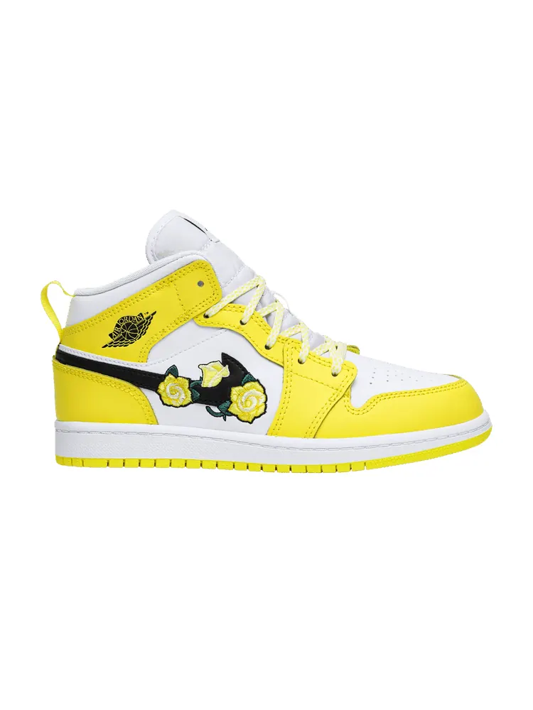 Кроссовки Air Jordan Air Jordan 1 Mid SE PS 'Rose Patch - Dynamic Yellow' — изображение 1 из 9, желтый/белый/черный