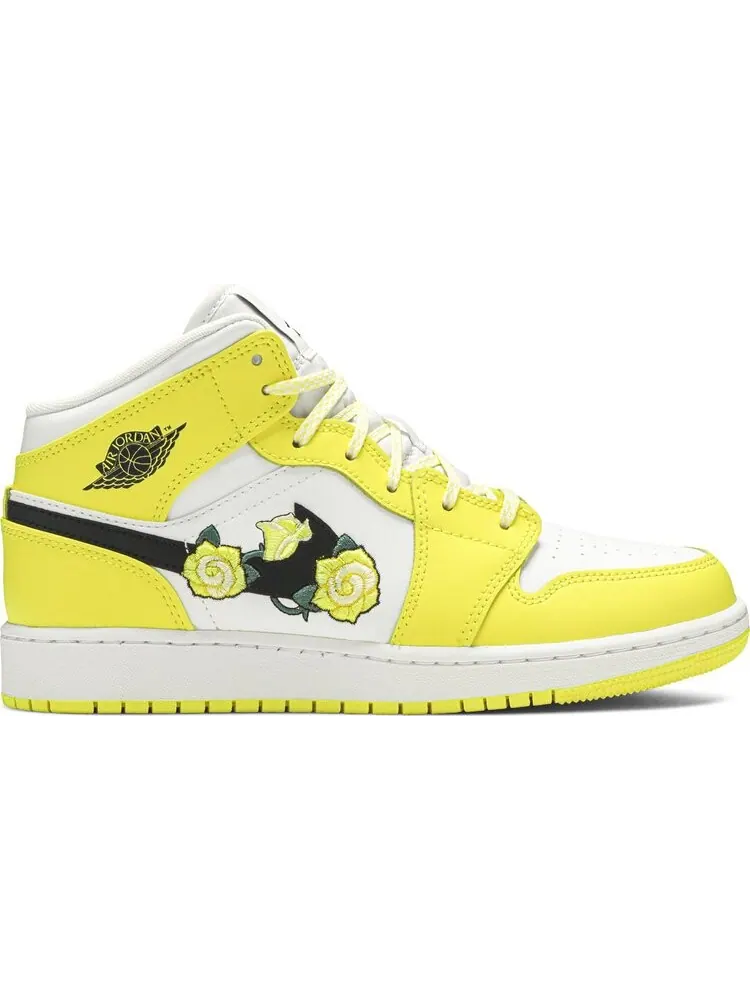 Кроссовки Air Jordan 1 Mid SE GS Rose Patch - Dynamic Yellow — изображение 1 из 8, желтый
