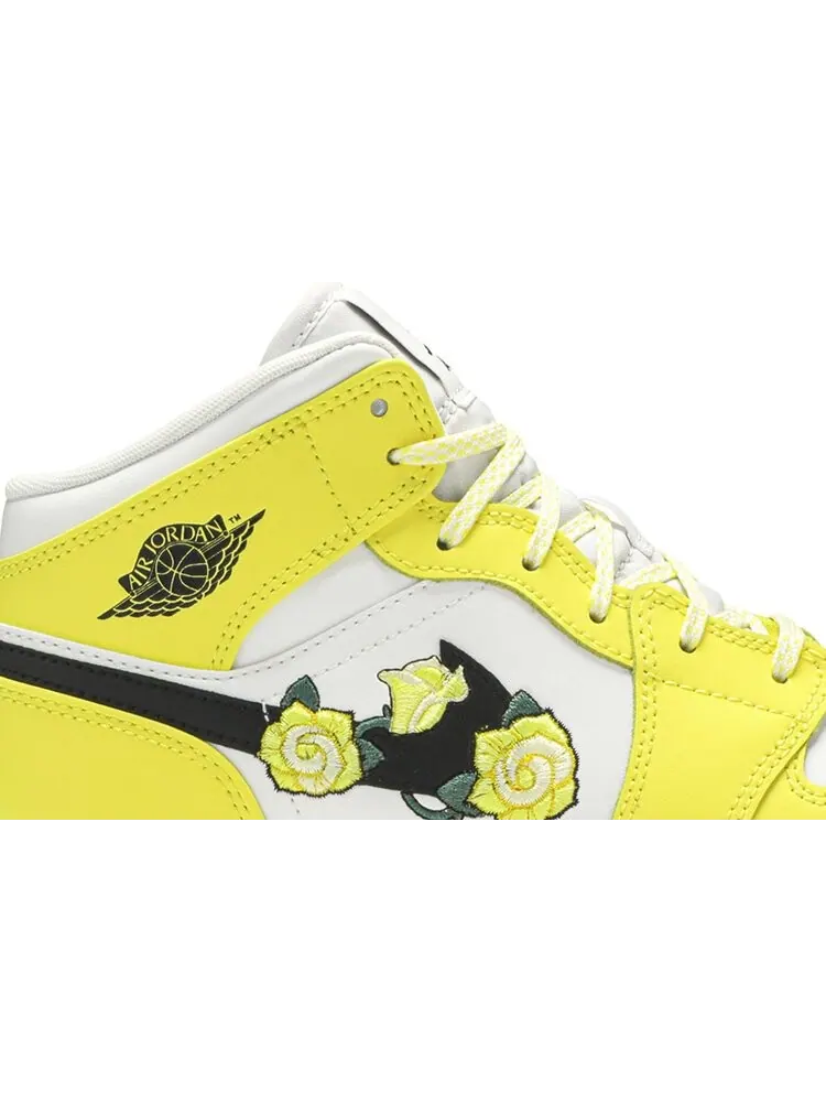 Кроссовки Air Jordan 1 Mid SE GS Rose Patch - Dynamic Yellow — изображение 2 из 8, желтый