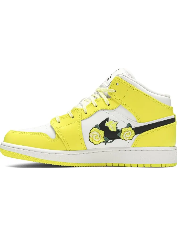 Кроссовки Air Jordan 1 Mid SE GS Rose Patch - Dynamic Yellow — изображение 3 из 8, желтый