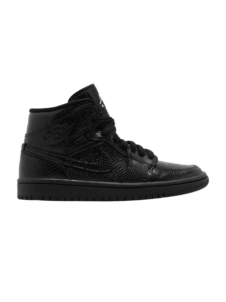 Кроссовки Air Jordan Wmns Air Jordan 1 Mid 'Black Snakeskin' — изображение 1 из 9, черный/белый/черный