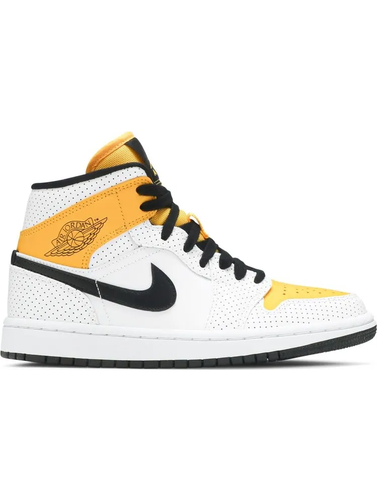 Кроссовки Wmns Air Jordan 1 Mid Perforated - White University Gold — изображение 1 из 8, золото