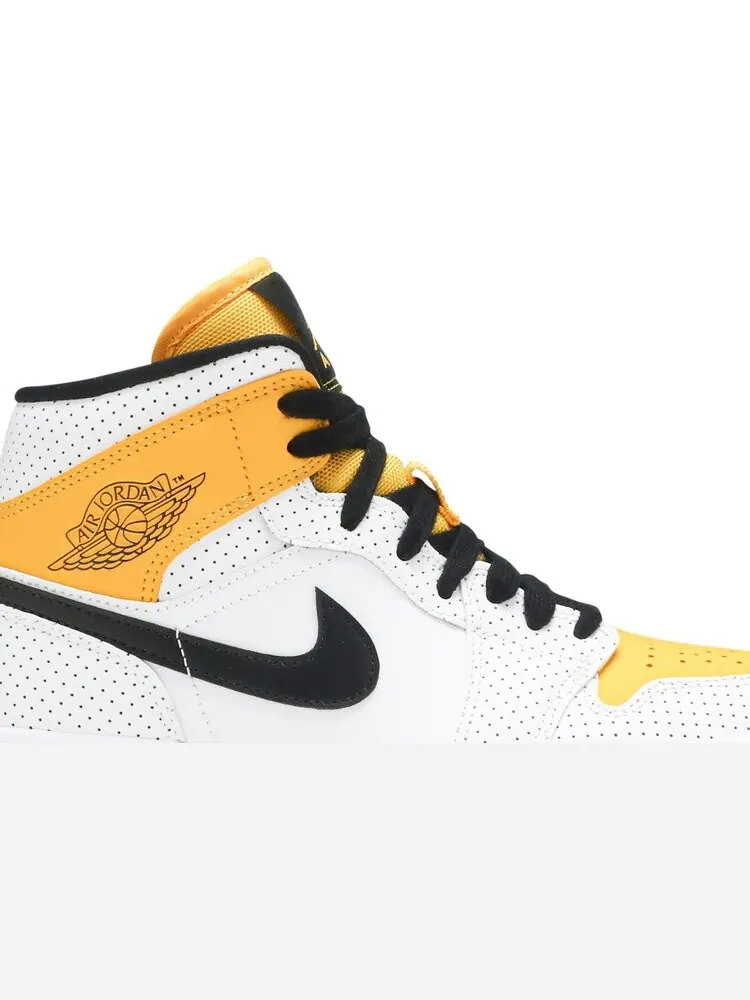 Кроссовки Wmns Air Jordan 1 Mid Perforated - White University Gold — изображение 2 из 8, золото