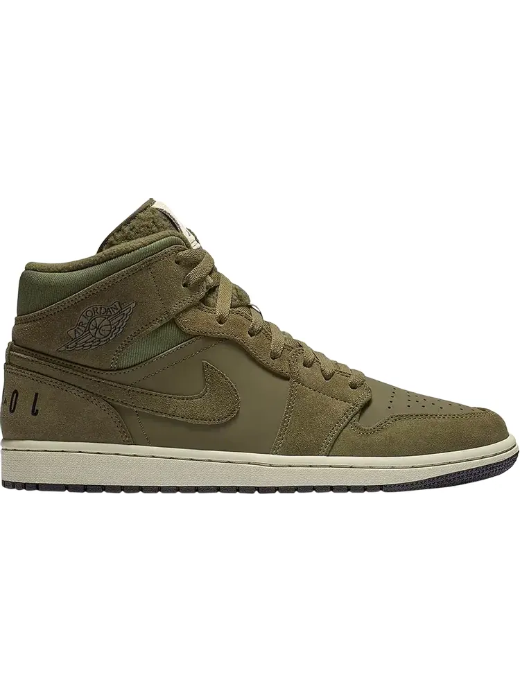 Кроссовки Air Jordan 1 Retro Mid Olive Canvas — изображение 1 из 1, зеленый
