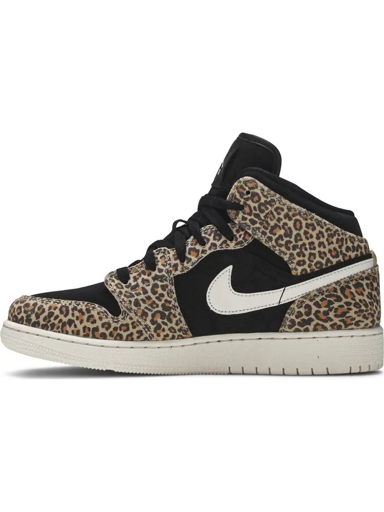 Кроссовки Air Jordan 1 Mid SE GS Leopard — изображение 3 из 8, черный