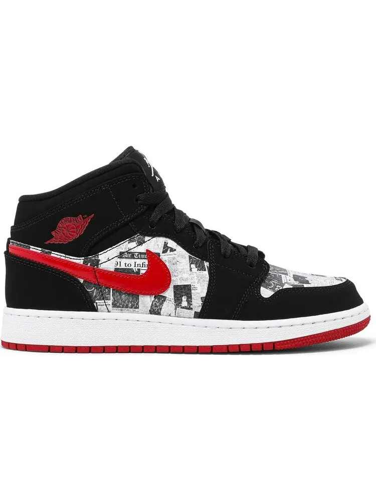 Кроссовки Air Jordan 1 Mid SE GS Newspaper Air Times — изображение 1 из 8, черный