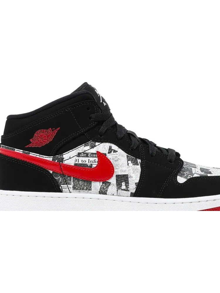 Кроссовки Air Jordan 1 Mid SE GS Newspaper Air Times — изображение 2 из 8, черный
