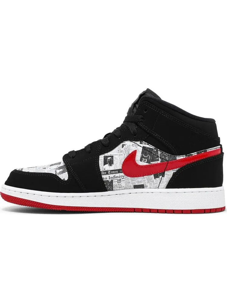 Кроссовки Air Jordan 1 Mid SE GS Newspaper Air Times — изображение 3 из 8, черный