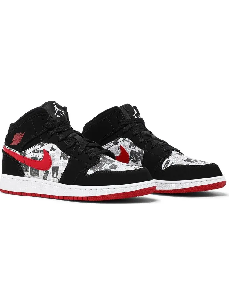 Кроссовки Air Jordan 1 Mid SE GS Newspaper Air Times — изображение 8 из 8, черный