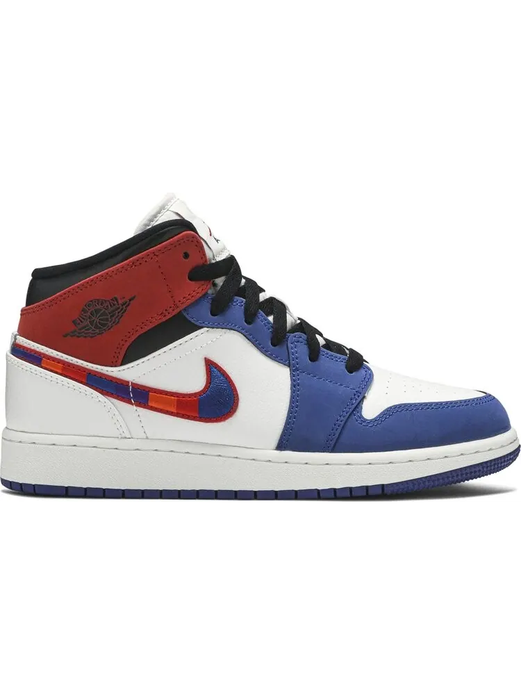 Кроссовки Air Jordan 1 MID SE GS Multicolored Swoosh — изображение 1 из 8, белый