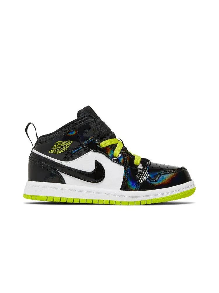 Кроссовки Air Jordan Air Jordan 1 Mid TD 'Black Cyber' — изображение 2 из 9, черный//белый/зеленый