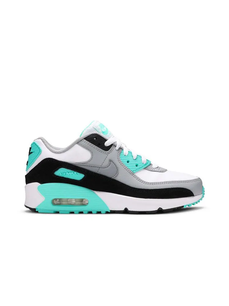 Кроссовки Nike Air Max 90 Leather GS 'Hyper Turquoise' — изображение 2 из 9, белый/серый//черный