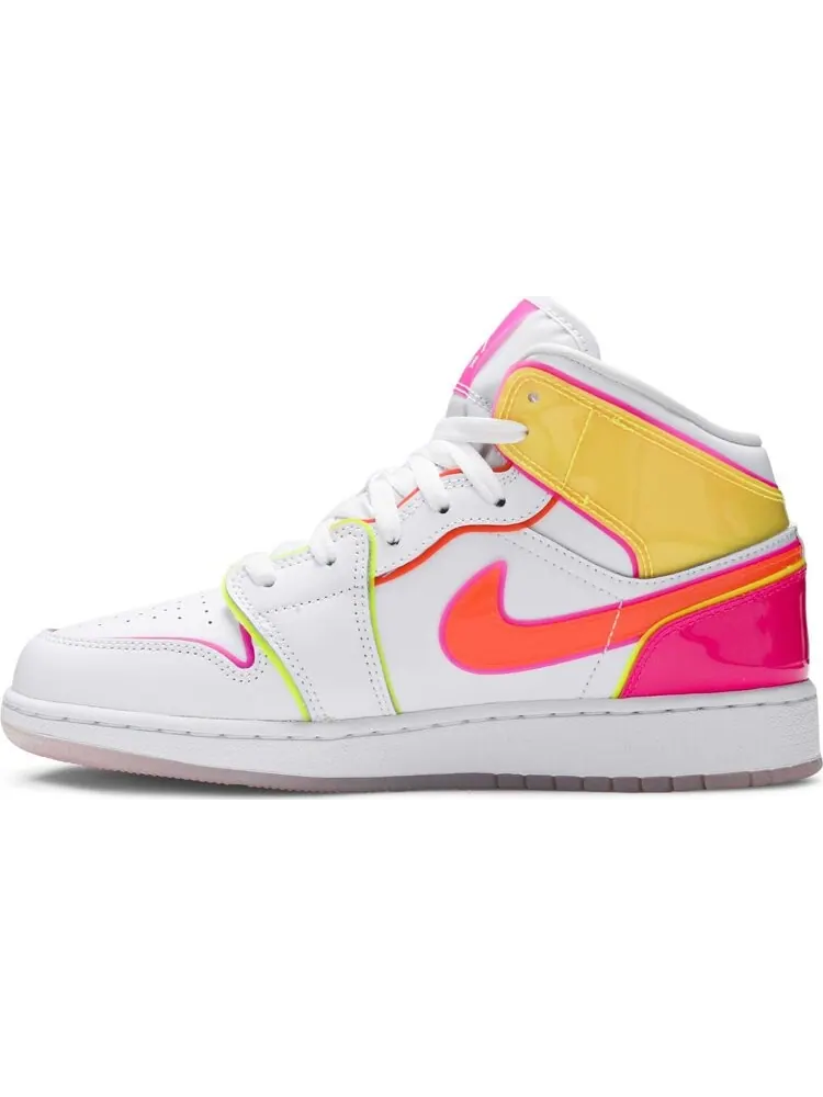 Кроссовки Air Jordan 1 Mid SE GS Edge Glow — изображение 3 из 8, белый
