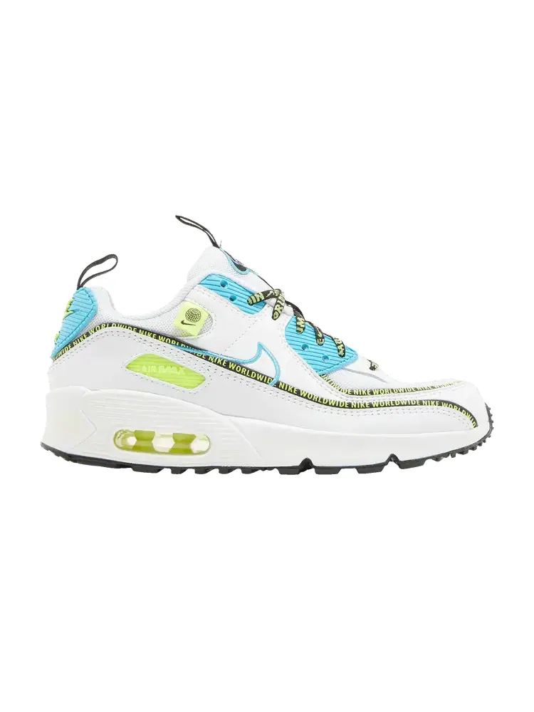 Кроссовки Nike Air Max 90 SE GS 'Worldwide Pack - Blue Fury Volt' — изображение 1 из 9, белый/черный//синий