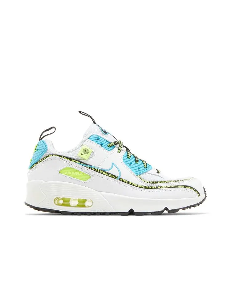Кроссовки Nike Air Max 90 SE GS 'Worldwide Pack - Blue Fury Volt' — изображение 2 из 9, белый/черный//синий