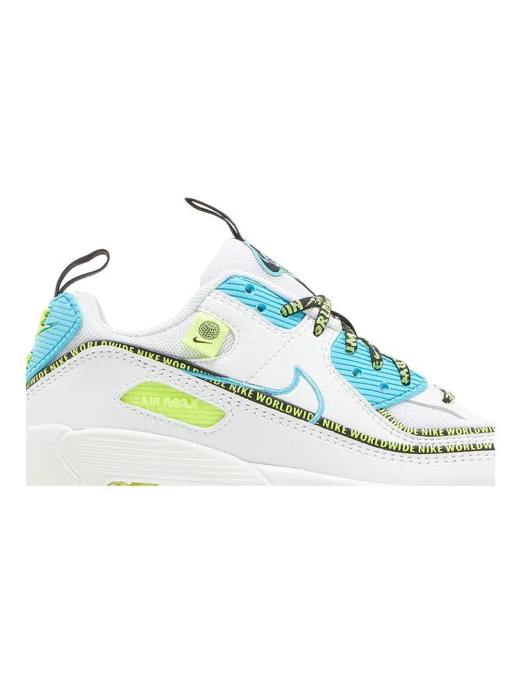 Кроссовки Nike Air Max 90 SE GS 'Worldwide Pack - Blue Fury Volt' — изображение 3 из 9, белый/черный//синий