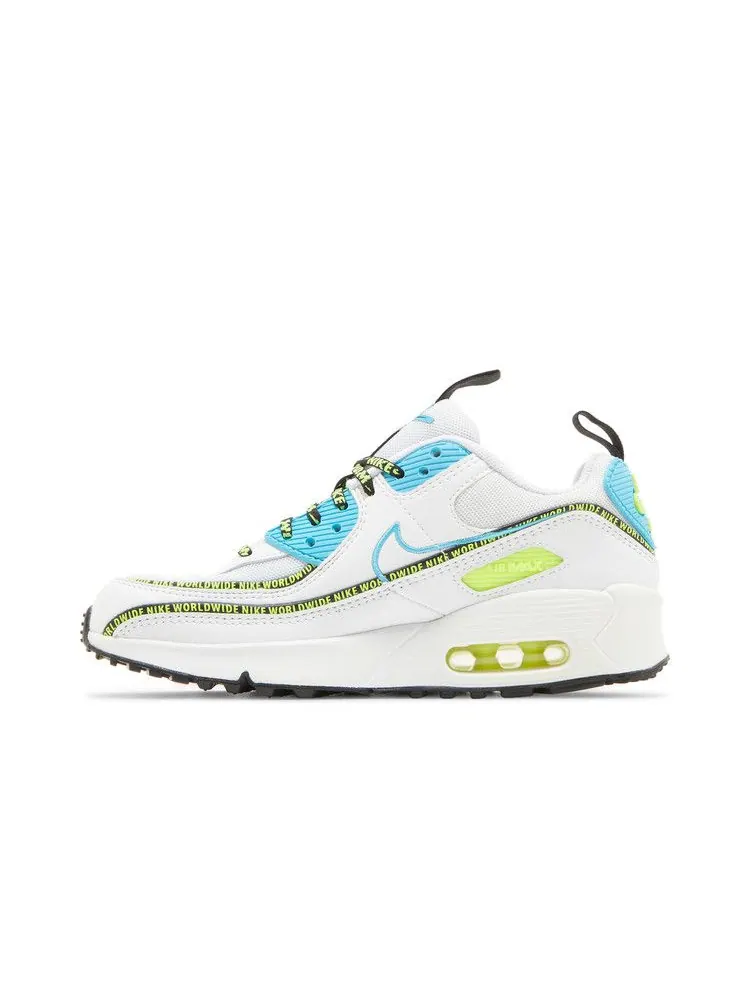 Кроссовки Nike Air Max 90 SE GS 'Worldwide Pack - Blue Fury Volt' — изображение 4 из 9, белый/черный//синий