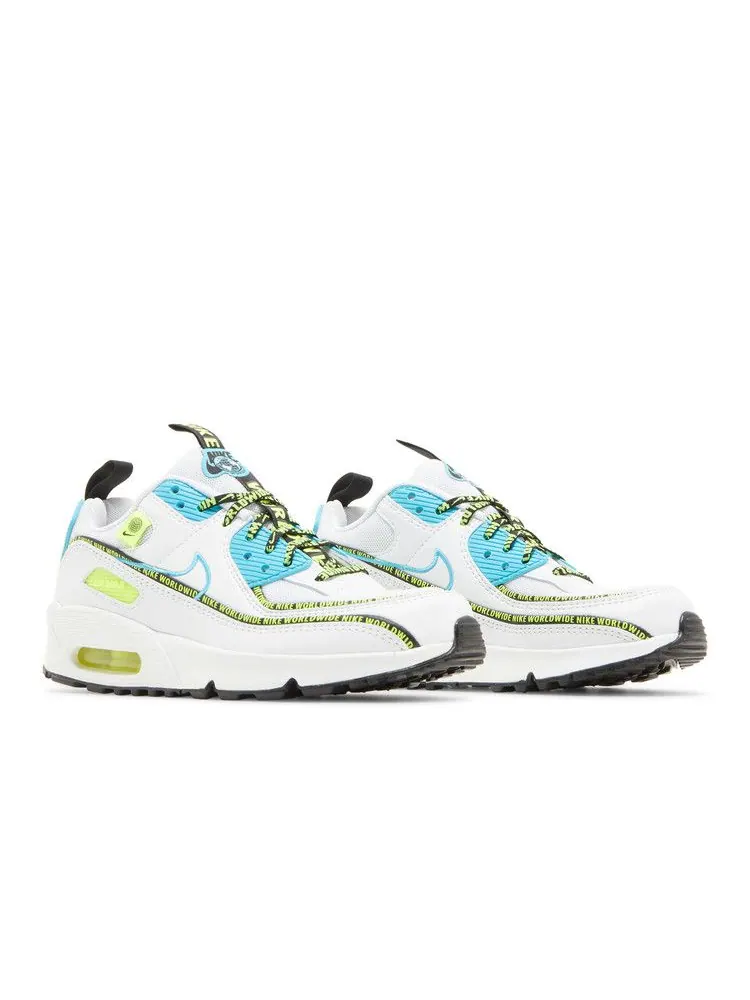 Кроссовки Nike Air Max 90 SE GS 'Worldwide Pack - Blue Fury Volt' — изображение 9 из 9, белый/черный//синий