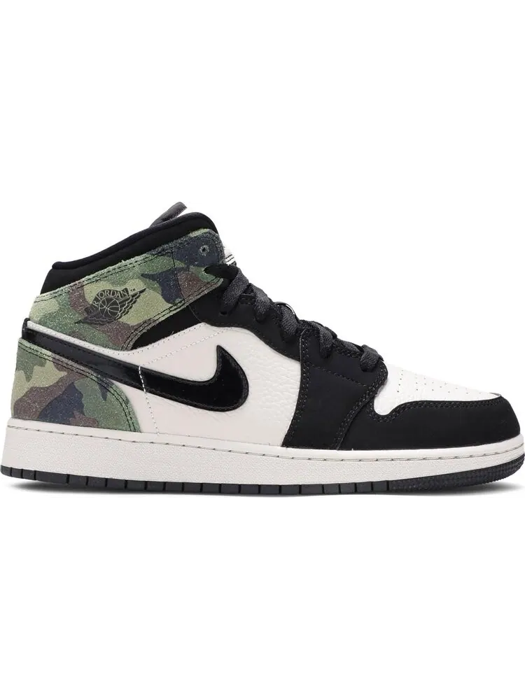 Кроссовки Air Jordan 1 Mid SE GS Camo — изображение 1 из 8, черный