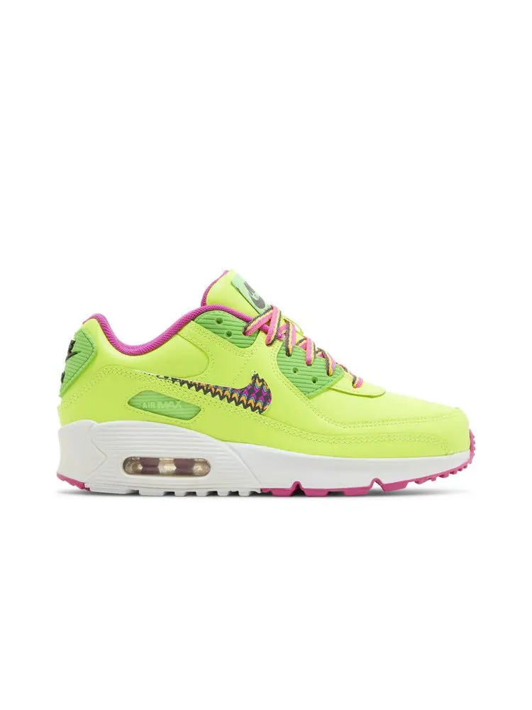Кроссовки Nike Air Max 90 Leather GS 'Volt Fire Pink' — изображение 2 из 9, розовый/зеленый/мульти