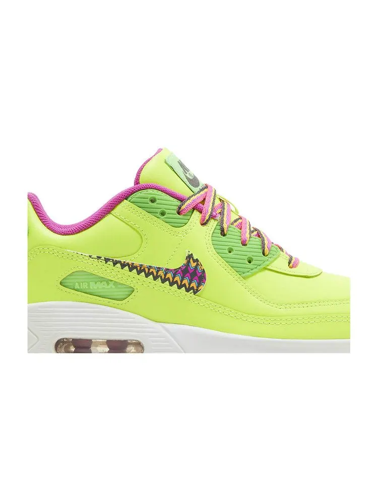 Кроссовки Nike Air Max 90 Leather GS 'Volt Fire Pink' — изображение 3 из 9, розовый/зеленый/мульти