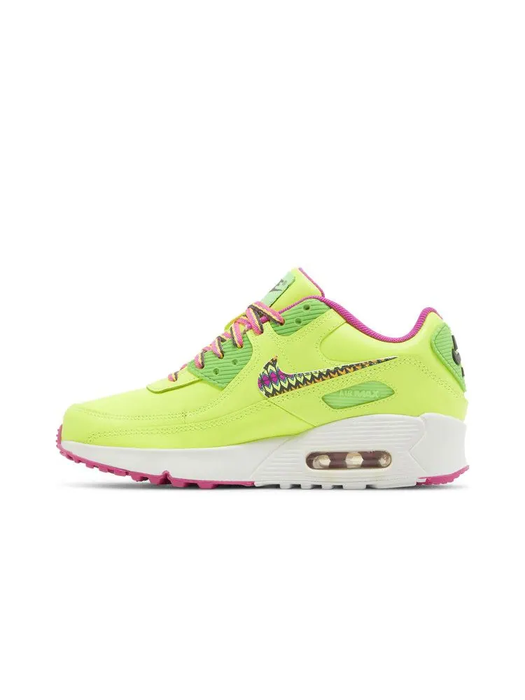 Кроссовки Nike Air Max 90 Leather GS 'Volt Fire Pink' — изображение 4 из 9, розовый/зеленый/мульти